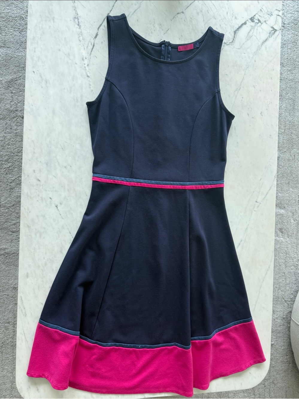 Sleeveless Navy Midi Dress with Hot Pink Accents